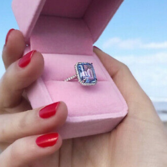 NEW Stamped 925 Silver Emerald Cut Aquamarine Ring - Picture 4 of 7